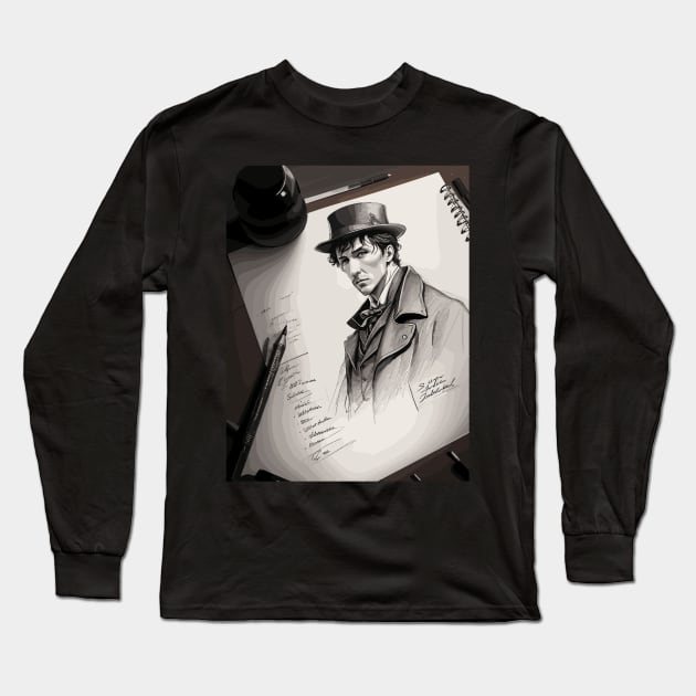 Pencil drawing. Male portrait. Long Sleeve T-Shirt by CatCoconut-Art